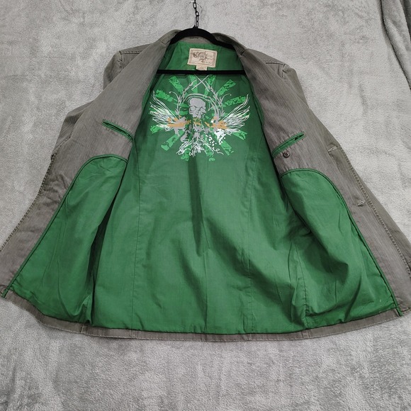 Vtg Mens Caffeine‎ Rave Blazer Jacket Y2K Sz L Military Punk Goth Herringbone - Picture 11 of 13